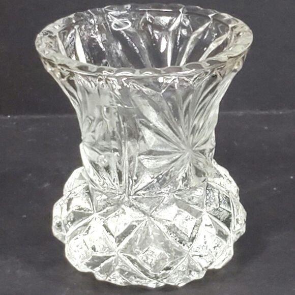 Vtg Glass Toothpick Holder Sawtooth Trim Diamond Minimalist Decor - Picture 1 of 9
